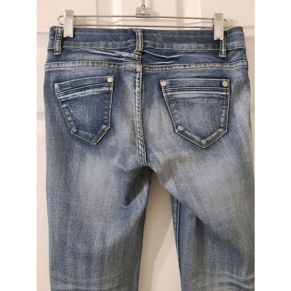 FREE CULTURE Blue Washed Y2K Women’s Junior’s Low Rise Skinny Denim Jeans Size 3 - Picture 9 of 16